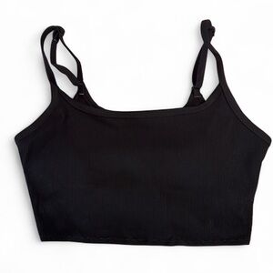 aerie Black Ribbed Scoop Longline Bikini Top